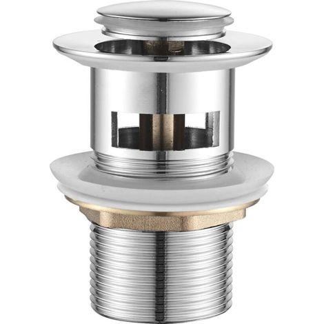 Bathroom Sink Drain with Overflow – Universal 1 1/4" Click-Clack Plug for Bathroom Sinks – Scratch-Resistant Silver Chrome Drain – Easy Tool-Free Installation