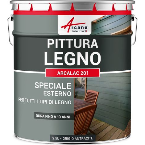 Vernice per legno esterno e interno, per tutti i tipi di legno - ARCALAC - 201 - 2,5 L Grigio Antracite - RAL 7016 - ARCANE INDUSTRIES