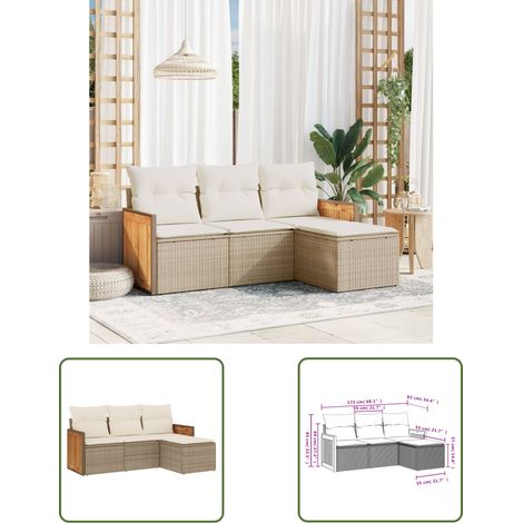 The Living Store 4-tlg. Garten-Sofagarnitur mit Kissen Beige Poly Rattan - Gartensorte - Outdoor Möbel - Gartenlounge - Lounge Set - Rattan Gartenmöbel (1/3)