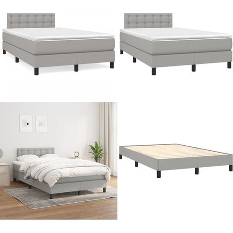 Sommier à lattes de lit et matelas gris clair 120x190 cm tissu - Lit Double - Lit Tapissier - Literie - Matelas Ressorts Ensachés - Tête De Lit Ajustable - Home & Living (1/5)