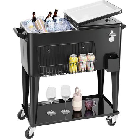 Glacière à Roulettes Chariot Bar Extérieur 75,71 L Isotherme avec Décapsuleur Noir DR120202 (1/5)