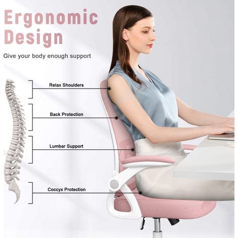 Ergonomic Office Chair Desk Swivel Chair with Headrest Pink (1/5)