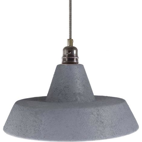 Lampada a sospensione Made in Italy completa di cavo tessile, paralume in ceramica Industriale e finiture in metallo  Senza lampadina - Effetto cemento - Bianco - Matter ON/OFF
