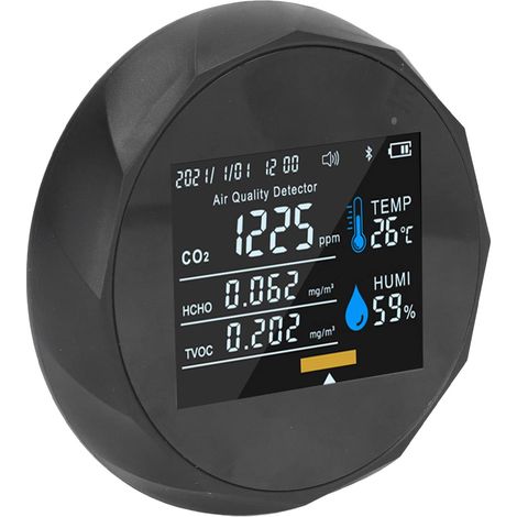 Luftqualitätsmonitor, intelligentes Echtzeit-Farbdisplay, USB-Ladefunktion, tragbarer digitaler Temperatur- und relative Luftfeuchtigkeits-CO2-Detektor 5V (Schwarz) (1/5)