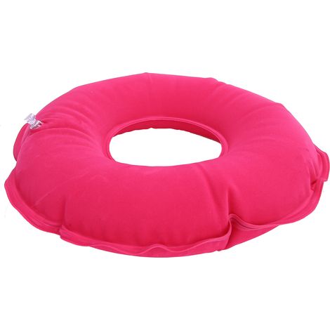 Coussin gonflable anti-escarres, rond, avec pompe à air, adapté aux personnes âgées alitées (rose rouge). (1/5)