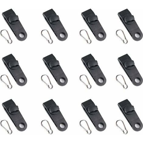 Clips de bâche de tente, 12 clips de bâche multifonctions (noir), clips de fixation pour tendeur de bâche avec œillets (1/5)