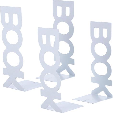 Lot de 4 serre-livres en métal, supports de livres pour étagère, butées de livres pour la maison ou le bureau (1/5)