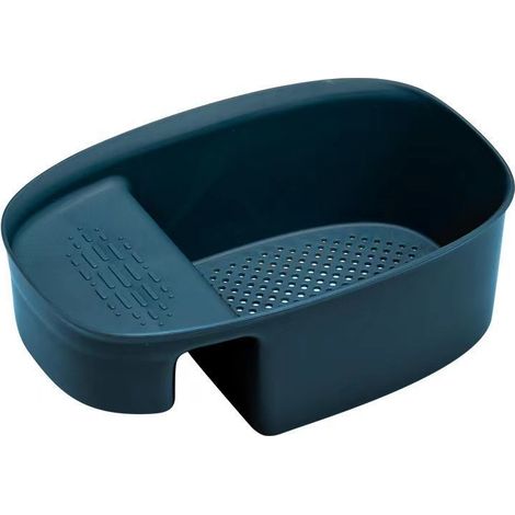 Paquete de 1 colador para fregadero, cesta para escurrir frutas y verduras, cesta para basura de cocina, cesta para esponja, cesta colgante, estante de almacenamiento para cocina (azul marino)