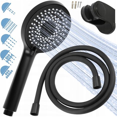 Conjunto de ducha MAT negro, teleducha de 5 funciones + manguera + soporte ajustable (1/5)