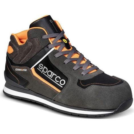 SPARCO Scarpe Antinfortunistiche Alte GYMKHANA OLYMPUS – Nubuck e Pelle Scamosciata, Sicurezza S3S - Taglia: 38 - Colore: Grigio Scuro / Arancio Fluo