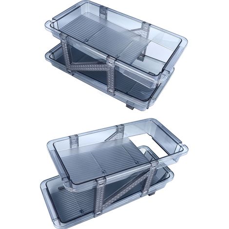 Distributeur de canettes automatique à défilement 2 niveaux largeur réglable organisateur boissons bleu pour réfrigérateur (1/5)