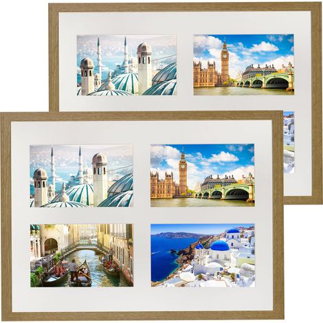 Ensemble de 2 cadres basiques en chêne 28x35 cm pour 4 photos 10x15 cm avec passe-partout (1/5)