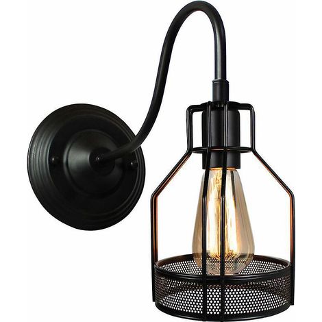 noir  E27 Applique Murale Vintage En Forme Cage Lampe De Mur En Fer Pour Chambre Cuisine Salon Porche Salle De Bains Bar
