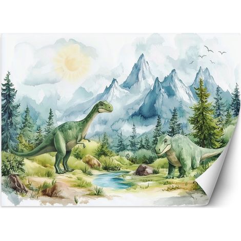Papier peint pour enfants Dinosauriens Reptiles préhistoriques Paysage vert 250x175 (1/5)