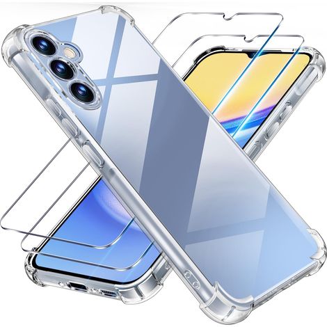 3 en 1 Verre Trempé et Coque pour Samsung Galaxy A15 5G / A15 4G, [Coussin d'air Intégré] Anti-Jaunissement Souple TPU Bumper Coque Protection pour a15 Samsung 4g / 5g, Transparente (1/5)