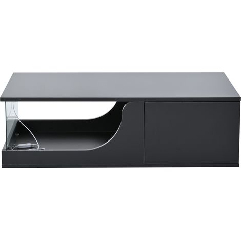 Tavolino da salotto nero 100 x 50 x 30 cm, 2 cassetti, LED e vetro temperato (1/5)
