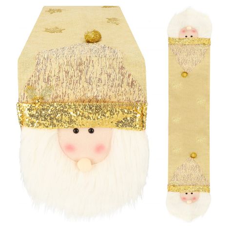 Mantel para mesa de 205x30 cm, mantel navideño con Santa Claus, dorado. (1/5)