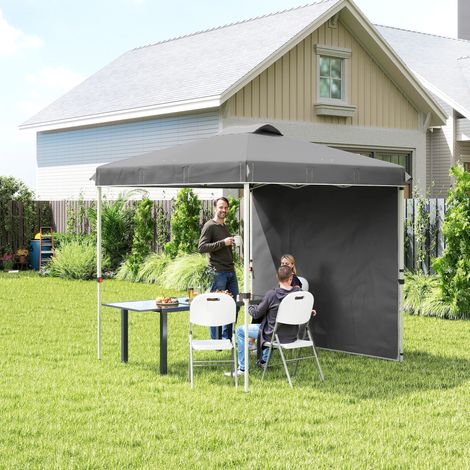Carpa Plegable de Jardín de 2,5x2,5 m con Altura Ajustable Anti-UV con 1 Pared Lateral y Bolsas de Arena Gris Oscuro