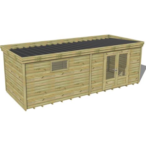 Abri Français – Abri de jardin bois pin traité autoclave 28mm – 6,9x2,9m – Bac acier laqué gris – Plancher en bois massif 16,9m² (1/3)