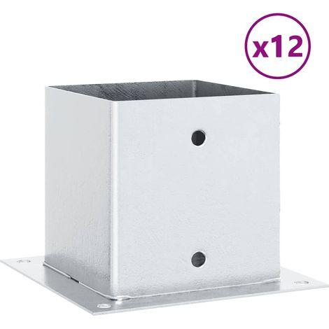 Bases de poteau carrées 12 pcs argent 141x141mm acier galvanisé