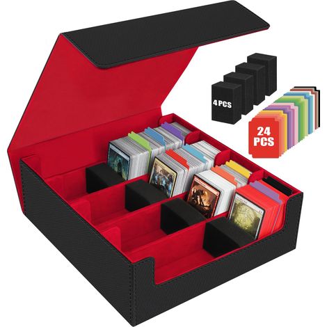 Boîte à Cartes pour Plus de 3200 Cartes, Boîtes de Rangement pour Cartes à Collectionner Avec 24 Séparateurs et 4 Mousse, Boîtes Magnétiques de Qualité Supérieure, pour Magic the Gathering(Noir Rouge) (1/5)