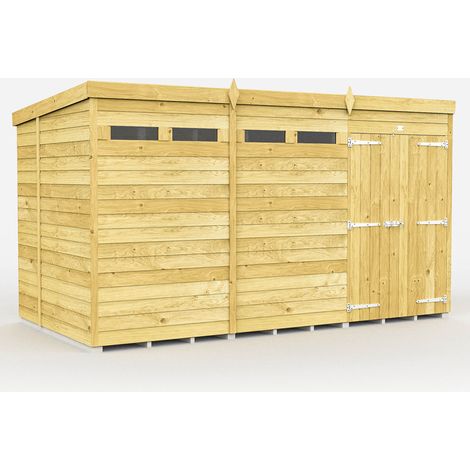 12 x 6 Feet Pent Security Shed - Double Door - Wood - L178 x W358 x H201 cm