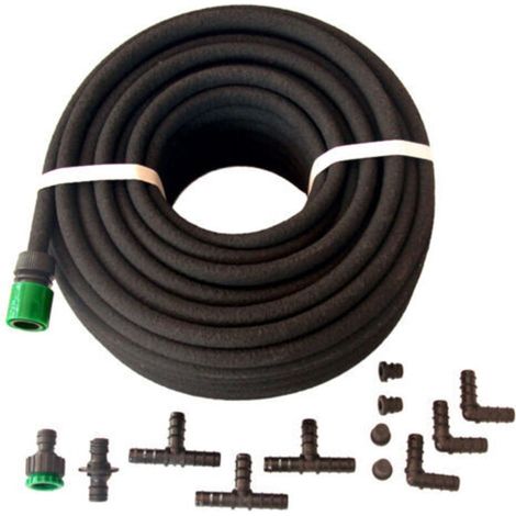 Tuyau d’arrosage goutte à goutte micro-perforé flexible – 50 m, avec raccords et accessoires inclus pour irrigation précise au jardin ou en serre