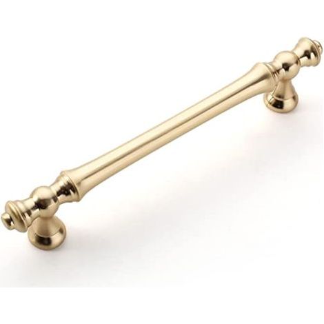 Poignée de meuble 128mm – Laiton brossé – Alliage de zinc or – Lot de 6 avec vis – Pour tiroirs et armoires (1/5)