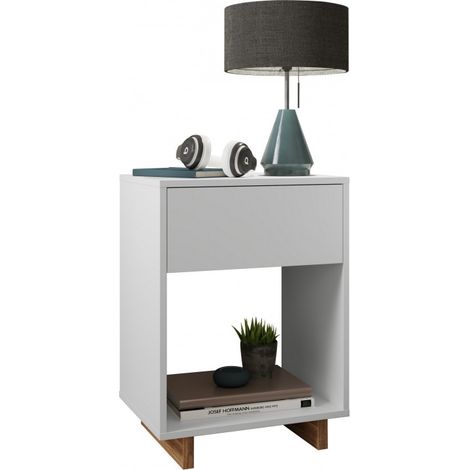 Table de Chevet 1 Tiroir 1 Niche Blanche (1/5)