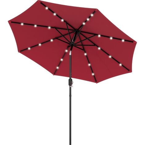 Parasol de jarden Parasol droit Parasol Lumeneux octogonal enclenable Ø 2,7 m Parasol LED Solaire métal Polyester Haute densité 180 g/m² rouge bordeaux