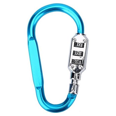 Antivol de casque, porte-clés mousqueton, cadenas à molette à 3 positions, porte-clés mousqueton, cadenas mousqueton à combinaison, antivol, étanche, cadenas de valise, mousqueton LOCK (bleu clair). (1/5)