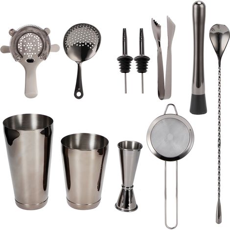 11-teiliges Barset aus schwarzem Edelstahl – Shaker, Sieb und Zubehör für selbstgemachte Cocktails und Partys (1/5)