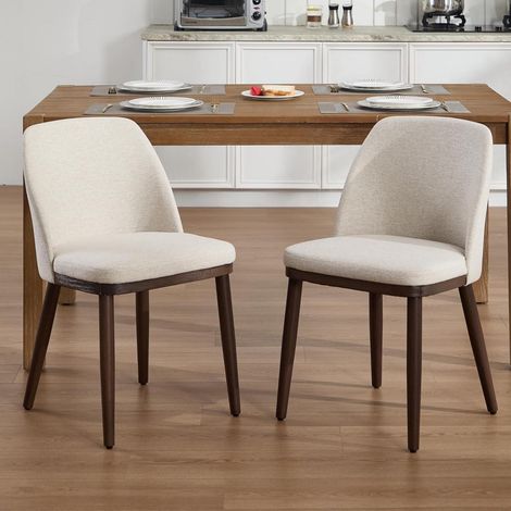 2er Set Esszimmerstühle Leinen mit Holzbeinen, gepolstert, Beige (1/5)