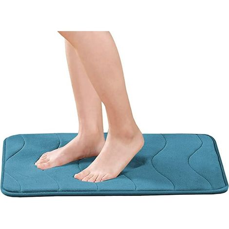 Badematte aus Memory-Schaum, rutschfest und extrem saugfähig, weiche Mikrofaser, dunkelblaugrünes Wellenmuster, für Badezimmer, 1 Stück – 43 x 61 cm (1/5)