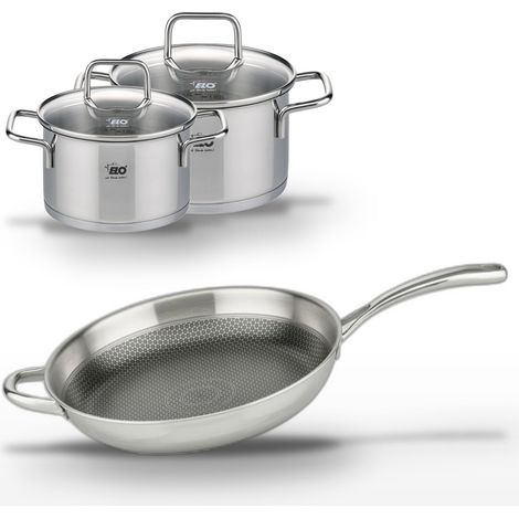 Lot Poêle 32 cm Elo Relief Evolution & 2 Faitouts 12/14 cm (1/5)