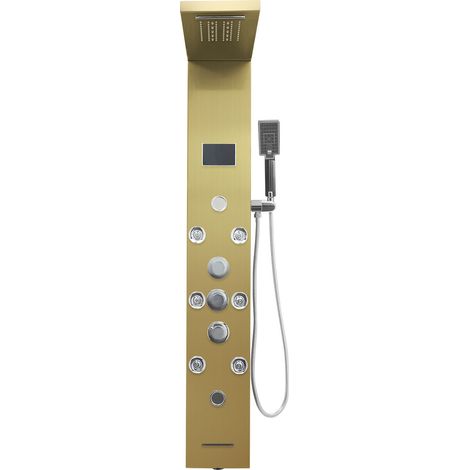 【Chauffage et ventilation】Panneau de douche LED 6 en 1, panneau de douche intelligent avec affichage LED, système de douche complet monté au mur, panneaux de douche en cascade et douche à pluie, douch (1/5)