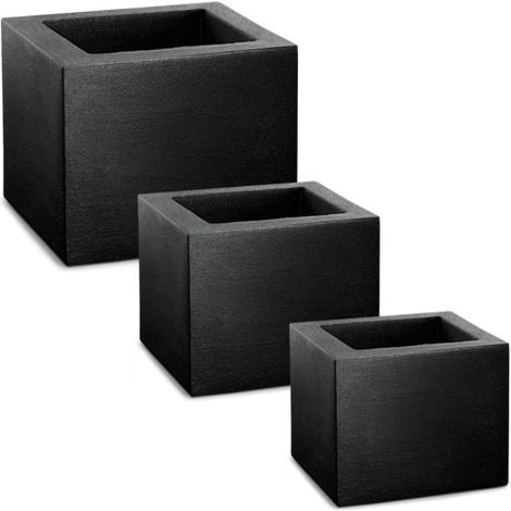 Lot de 3 Pots de fleurs carrés imitation béton anthracite 50,40 et 30 cm (1/5)