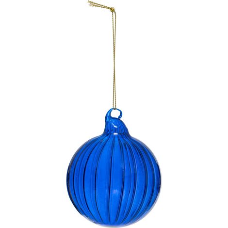 Déco Sapin Boule de Noël en Verre D 8 cm bleu strié - Feeric Christmas