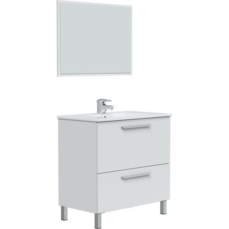 Mueble de baño Luis 1 cajón 1 puerta con espejo, sin lavabo, Color Blanco brillo (1/5)