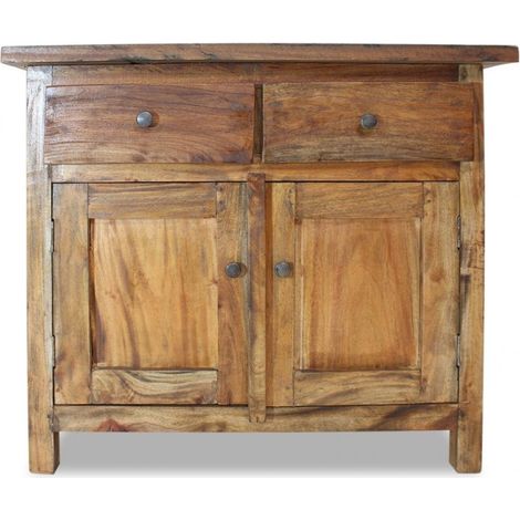 Les Tendances – Commode vintage en bois massif recyclé brut – 2 tiroirs et 2 portes – Dimensions L 75 x H 65 x P 30 cm – Rangement élégant pour séjour