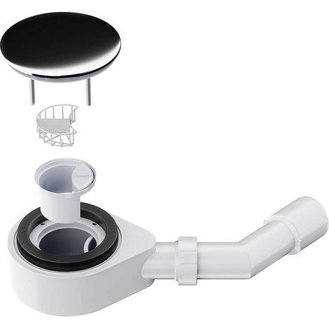 Sifón para plato de ducha VersoFlat Altura: 60 mm Válvula de desagüe, horizontal Set de Desagüe incluido el sifón de diámetro ø 90 mm con colector de pelo Color de la tapa: Cromo (1/3)