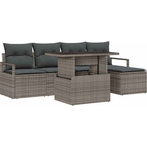 Garden Sofa Set with Storage 6 pcs Grey Poly rattan vidaXL
