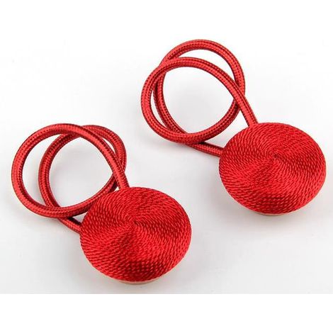 MINKUROW Set Di 2 Fermatenda Magnetici Per Tende, Fibbia Decorativa Per Tende Intrecciata A Mano Con Forte Magnetismo Durevole, Ferma Tenda Per Home Office, Forma Macaron - Rosso