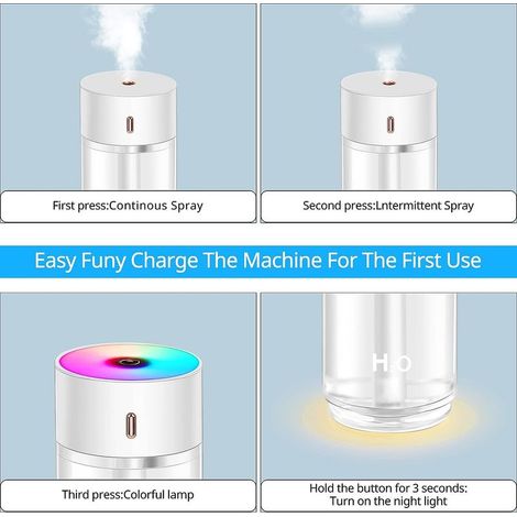 Mini humidificateur ultrasonique avec 7 lumières respirantes colorées, 3 cotons-tiges, arrêt automatique, 2 modes de brumisation, humidificateur bébé USB (1/5)