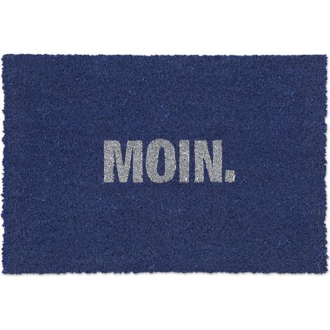 Relaxdays Felpudo Coco "Moin", 40x60cm, Tapete Puerta, Alfombra Entrada, Interior, Exterior, Antideslizante, Azul/Blanco
