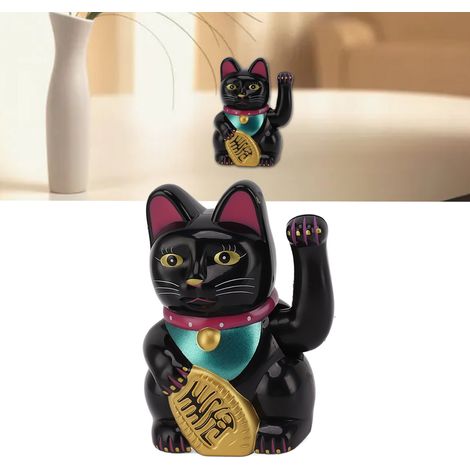 Gato de la suerte con brazo flotante, alimentado por energía solar, 12,7 cm, negro – decoración de amuleto de la suerte, con luz con sensor, hecho de plástico para el hogar, el coche y la oficina. (1/5)