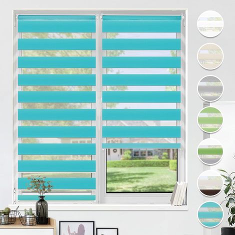 Store Enrouleur Jour Nuit - 1 Pièce - Polyester Double Tissu - Réglage Lumière et Intimité - Pour Fenêtres et Portes - 45x120 cm Turquoise (1/5)