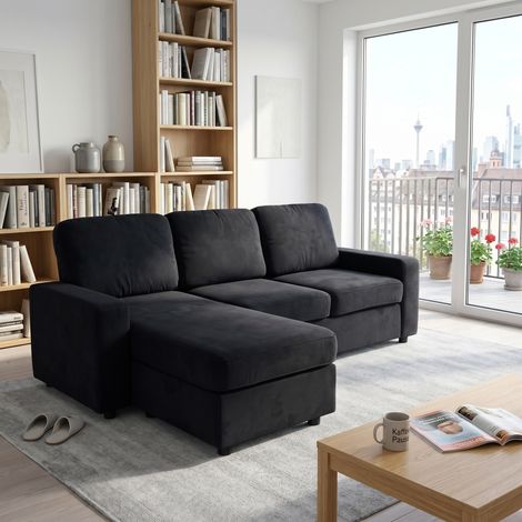 FX-P60EU-BK (SOFA 5180-42) - Canapé d’angle avec rangement, grand ensemble de salon avec ottomane, ressorts ensachés, housses amovibles, canapé moderne pour salon, 245,5 cm (1/5)
