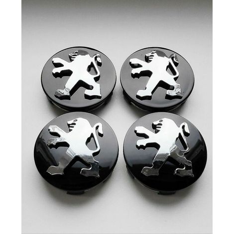 Capuchons centraux de roue en alliage noir Peugeot, lot de 4, moyeu 60mm 106 107 206 207 306 307