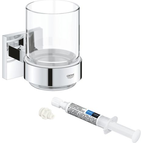 Vaso con soporte cromado GROHE Start Cube + GROHE QuickGlue A1 para acceso con placa de fijación (1/2)